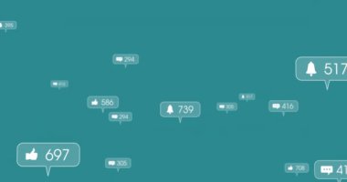 Yeşil arka planda sosyal medya veri işleme animasyonu. Dijital olarak oluşturulmuş küresel sosyal medya, bağlantılar, hesaplama ve veri işleme kavramı.