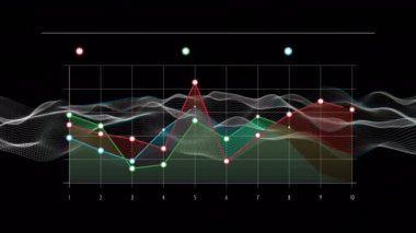 İstatistiklerin, bağlantıların ve veri işlemenin animasyonu. Dijital olarak oluşturulmuş küresel bilgisayar ve veri işleme kavramı.