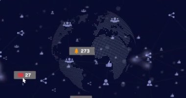 Dünyanın dört bir yanındaki medya simgelerinin canlandırılması. Sosyal medya ve dijital arayüz kavramı, dijital olarak oluşturulmuş video.