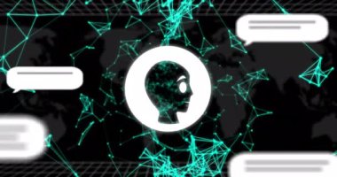 Yapay zeka metninin ve veri işlemenin animasyonu. Dijital olarak oluşturulmuş küresel yapay zeka, bilgisayar ve veri işleme kavramı.