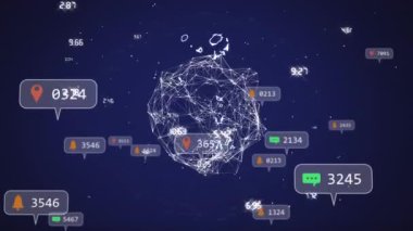 Hareket eden şekiller üzerinde medya simgelerinin canlandırılması. Sosyal medya ve dijital arayüz kavramı, dijital olarak oluşturulmuş video.