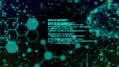 İnsan beyni ve veri işleme animasyonu. Küresel bilim, bilgisayar ve veri işleme kavramı dijital olarak oluşturulmuş video.