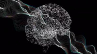 İnsan beyni üzerinde veri işleme animasyonu. Küresel bulut hesaplama, dijital arayüz ve veri işleme kavramı dijital olarak oluşturulmuş video.