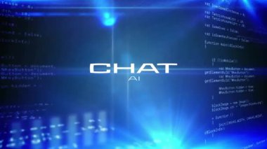 Yapay Zeka sohbet metni ve veri işleme animasyonu. Dijital olarak oluşturulmuş küresel yapay zeka, bilgisayar ve veri işleme kavramı.