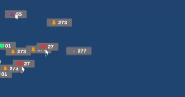 Mavi arka planda sosyal medya veri işleme animasyonu. Dijital olarak oluşturulmuş küresel sosyal medya, bağlantılar, hesaplama ve veri işleme kavramı.