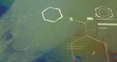 Sarı arkaplandaki baloncukların üzerindeki kimyasal formülün animasyonu. Bilim, tıp ve dijital arayüz kavramı dijital olarak oluşturulmuş video.