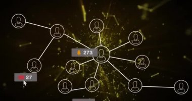 Şekiller üzerinde medya simgelerinin ve bağlantı ağının animasyonu. Sosyal medya ve dijital arayüz kavramı, dijital olarak oluşturulmuş video.