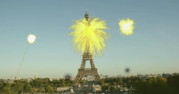 Animering Fyrverkerier Över Eiffeltornet Bastiljedag Fest Nationale Francaise Patriotism Och — Stockvideo