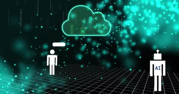 Animace Textu Umělé Inteligence Cloudu Zpracováním Dat Globální Koncepce Umělé — Stock video