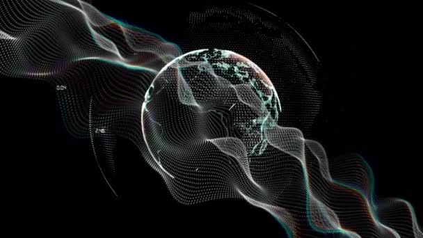 接続とデータ処理と地球のアニメーション グローバルコンピューティングとデータ処理の概念デジタル生成されたビデオ — ストック動画