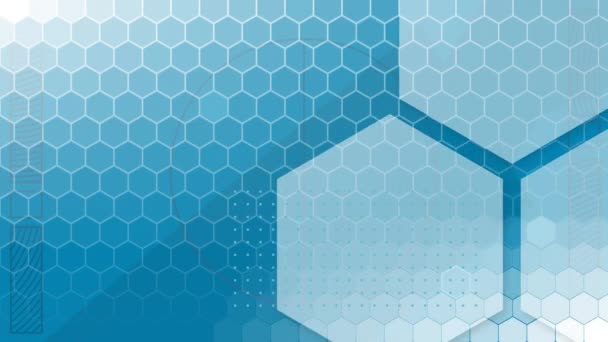 青い背景に抽象的な形に六角形のパターンデザインのアニメーション コンピュータ インターフェースとビジネス技術の概念 — ストック動画