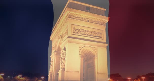 Animazione Bandiera Francia Arco Trionfale Giorno Bastiglia Fete Nationale Francaise — Video Stock