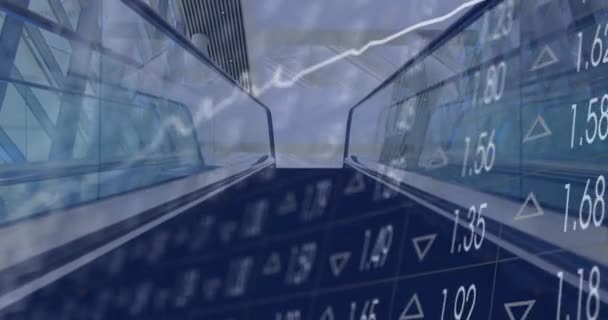 Анимация Обработки Финансовых Данных Над Эскалатором Бизнес Финансы Вычислительные Цифровые — стоковое видео