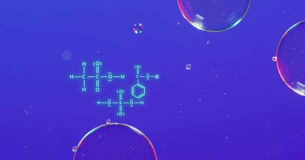 Animation Formule Chimique Sur Bulles Sur Fond Bleu Concept Science — Video