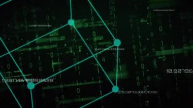 İkili kodlama ve veri işleme animasyonu. Küresel bulut hesaplama, dijital arayüz ve veri işleme kavramı dijital olarak oluşturulmuş video.