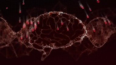 İkili kodlama üzerine veri işleme animasyonu. Küresel bulut hesaplama, dijital arayüz ve veri işleme kavramı dijital olarak oluşturulmuş video.