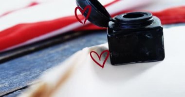 Defterde el yazısı yerine kalp animasyonu. Sevgi ve kutlama konsepti dijital olarak oluşturulmuş video.