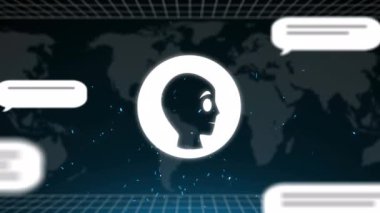 Yapay zeka metninin ve veri işlemenin animasyonu. Dijital olarak oluşturulmuş küresel yapay zeka, bilgisayar ve veri işleme kavramı.