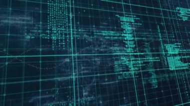 Soyut arka plana karşı bilgisayar programlama dilinin üzerindeki DNA sarmalının animasyonu. Dijital olarak üretilmiş, hologram, illüstrasyon, kodlama, molekül, genetik, tıbbi, sağlık ve teknoloji.