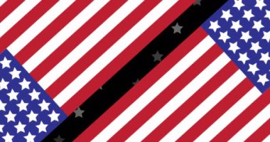 Amerika bayrağının siyah arka plandaki yıldızların üzerinde canlandırılması. Usa, vatanseverlik ve kutlama konsepti dijital olarak oluşturulmuş video.