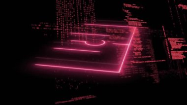 Bilgisayar dilinde siyah arka plana karşı pembe ışıklı spor salonunun animasyonu. Dijital olarak üretilmiş, hologram, illüstrasyon, rekabet, kodlama, spor, veritabanı ve teknoloji kavramı.