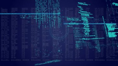 Arka plandaki soyut arayüzde bilgisayar dilinin üzerindeki aydınlatma düğmesinin canlandırması. Dijital olarak oluşturulmuş, hologram, illüstrasyon, düğmeye bas, düğmeye bas, kodlama ve teknoloji konsepti.