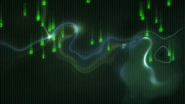 İkili kodlama ve veri işleme animasyonu. Dijital arayüz, hesaplama ve veri işleme kavramı dijital olarak oluşturuldu.