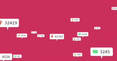 Pembe arka planda sosyal medya veri işleme animasyonu. Dijital olarak oluşturulmuş küresel sosyal medya, bağlantılar, hesaplama ve veri işleme kavramı.