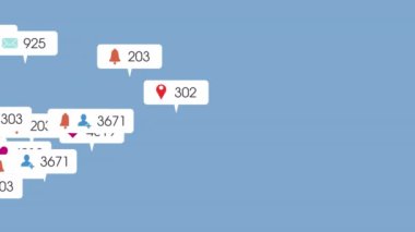 Mavi arka planda sosyal medya veri işleme animasyonu. Dijital olarak oluşturulmuş küresel sosyal medya, bağlantılar, hesaplama ve veri işleme kavramı.