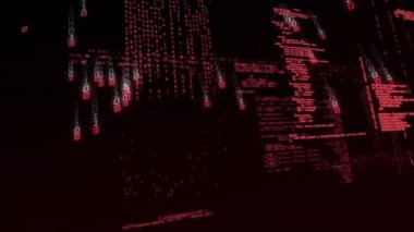 İkili kodlama ve veri işleme animasyonu. Dijital arayüz, hesaplama ve veri işleme kavramı dijital olarak oluşturuldu.