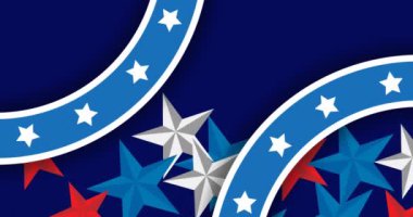 Mavi arka planda mavi, beyaz ve kırmızı yıldızların animasyonu. Usa, vatanseverlik ve kutlama konsepti dijital olarak oluşturulmuş video.