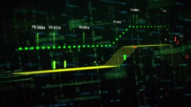 İkili kodlama ve veri işleme animasyonu. Dijital arayüz, hesaplama ve veri işleme kavramı dijital olarak oluşturuldu.