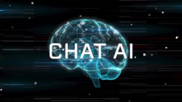 Animatie Van Kunstmatige Intelligentie Chat Tekst Gegevensverwerking Menselijke Hersenen Mondiaal — Stockvideo