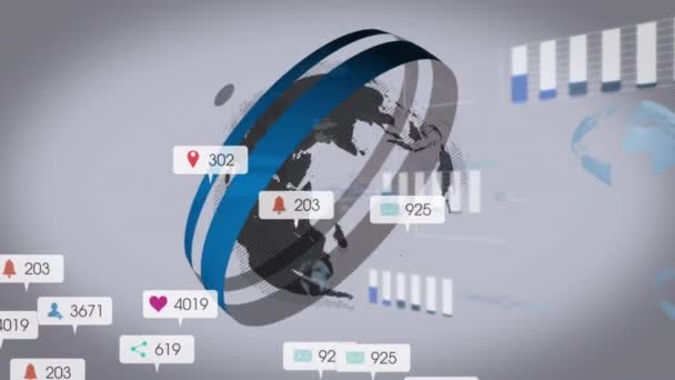 Animering Medierikoner Och Databehandling Över Hela Världen Koncept För Sociala — Stockvideo