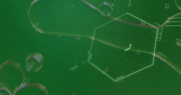 在绿色背景上气泡上的化学式动画 医学和数字接口概念数字生成视频 — 图库视频影像