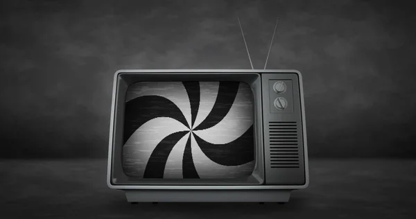 复古电视机 屏幕上灰色背景的黑白条纹 老式电视和通信概念数字生成的图像 — 图库照片