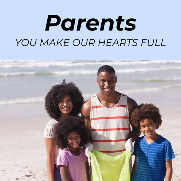 Samenstelling Van Gelukkige Ouders Dagtekst Gelukkige Afrikaanse Amerikaanse Familie Het — Stockfoto