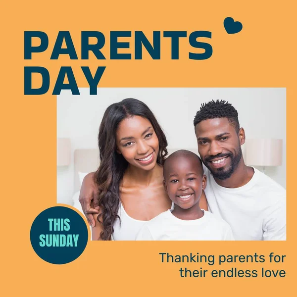 Composição Texto Dia Dos Pais Sobre Casal Afro Americano Com — Fotografia de Stock
