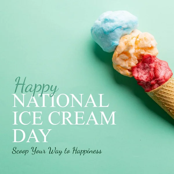 Composition National Ice Cream Day Text Ice Cream Green Background — Stock Photo, Image