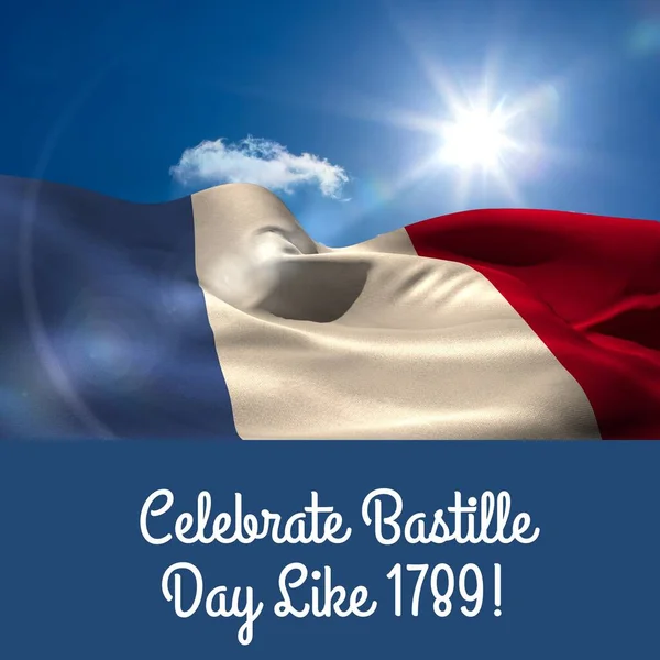 Samenstelling Van Bastille Dagtekst Boven Vlag Van Frankrijk Frankrijk Frans — Stockfoto