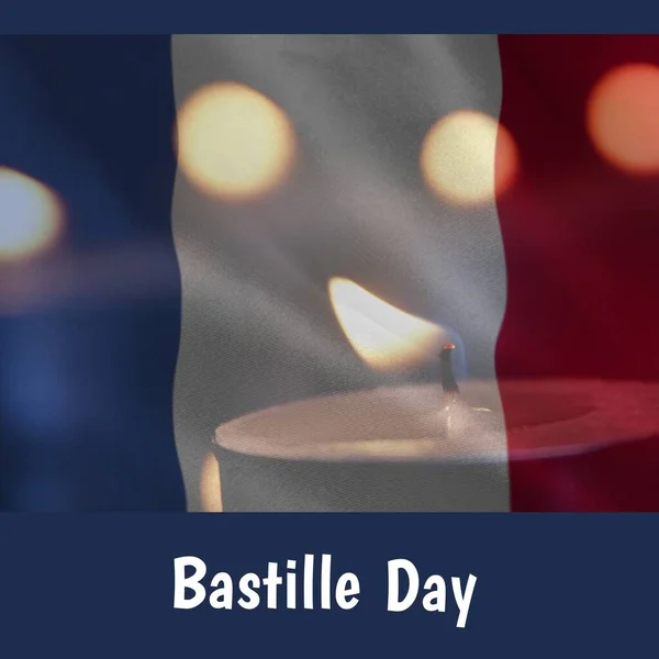 フランスのライトキャンドルやフラグ上のバスティーユ日のテキストの構成 フランス フランスの愛国心 伝統とお祝いのコンセプトデジタル生成イメージ — ストック写真