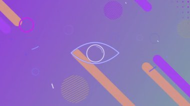 Mor arkaplanda hareket eden retro soyut şekillerin animasyonu. Dijital olarak oluşturulan soyut, renk ve şekil konsepti.