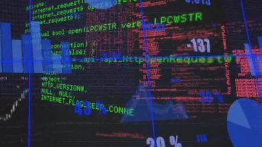 İstatistik ve finansal veri işleme animasyonu. Küresel ağlar, dijital arayüz ve dijital olarak oluşturulan veri işleme konsepti.