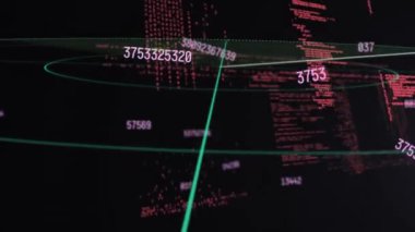 Kapsam taraması ve veri işleme animasyonu. Küresel ağlar, dijital arayüz ve dijital olarak oluşturulan veri işleme konsepti.