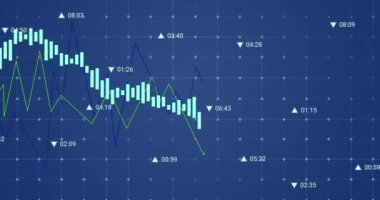 Mavi arkaplan ile ağ üzerinden veri işleme animasyonu. Bilgisayar arayüzü ve iş veri teknolojisi kavramı