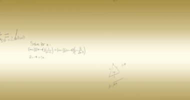 Kahverengi arkaplan üzerinde yüzen matematiksel denklemlerin ve formüllerin animasyonu. Okul ve eğitim kavramı