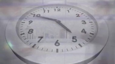 Vhs 'nin, ofiste yürüyen iş adamlarının zaman aşımına karşı zaman aşımına uğramış etkisi. Bilgisayar arayüzü ve iş teknolojisi kavramı