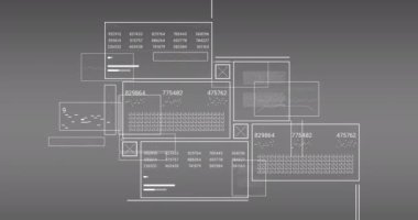 Gri arkaplan ile veri işleme arayüzünün animasyonu. Bilgisayar arayüzü ve iş veri teknolojisi kavramı