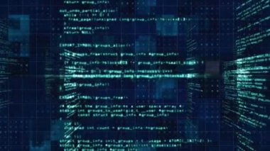 Şebeke ve veri işleme animasyonu. Küresel ağlar, dijital arayüz ve dijital olarak oluşturulan veri işleme konsepti.