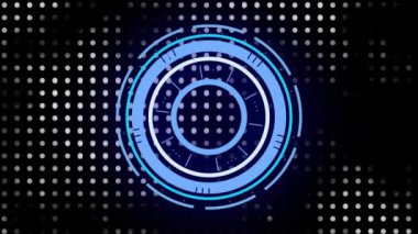 Siyah arkaplan üzerindeki noktalar üzerindeki yuvarlak tarayıcının animasyonu. Bilgisayar arayüzü ve iş teknolojisi kavramı